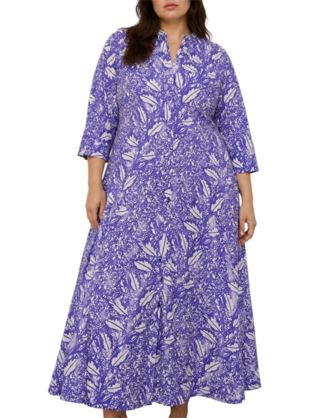 Size XL NWOT Zuri Purple new leaf White Print Button Front Midi Dress